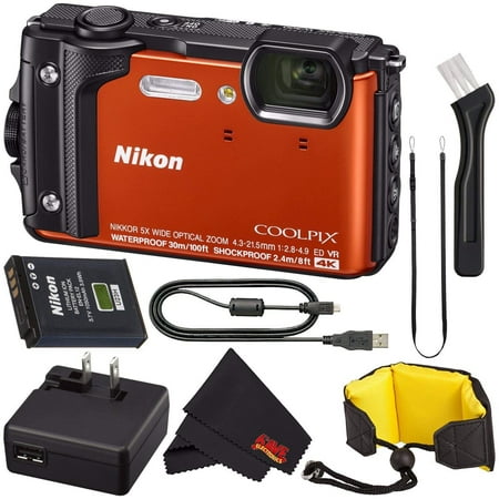 Nikon COOLPIX W300 Digital Camera (Orange) 26524 International Model + Nikon Waterproof Floating Strap + MicroFiber Cloth