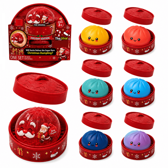 Mystery Christmas Glitter Dumpling Squishy, Colorful Cute Bao Dumplings Squeeze Balls Stress Relief Sensory for Holiday (Random)