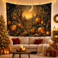 thumbnail image 3 of Crescent-Marked Pumpkins Along a Moonlit Forest Path, Mystical Gothic for Dark Art Lovers, Autumn Forest Decor, Halloween Gift, Tapestry Wall Hanging for Bedroom and Studio, 3 of 7