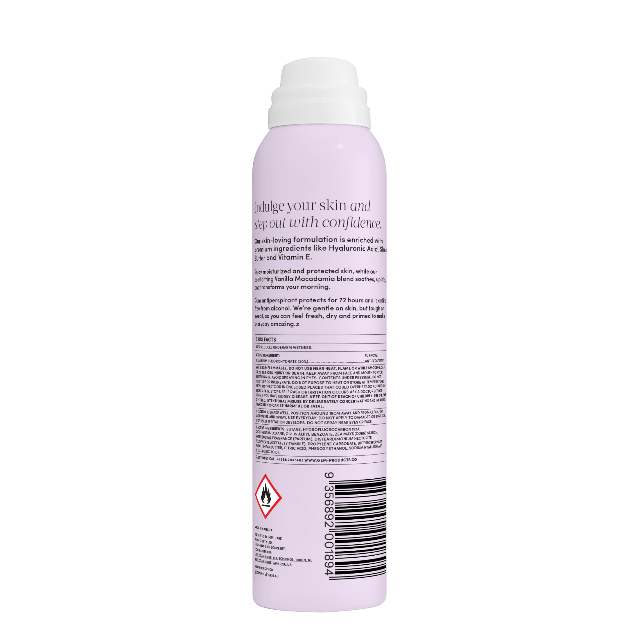 Gem Skin-Loving 72hour Protection Antiperspirant Deodorant Spray: Vanilla Macadamia 3.8 oz