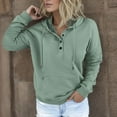 thumbnail image 2 of Ediodpoh Womens Solid Color Hooded Long Drawstring Pocket V-Neck Button Detail Pullover Casual Sweatshirt Lined Top Womens Hoodies Mint Green L, 2 of 8