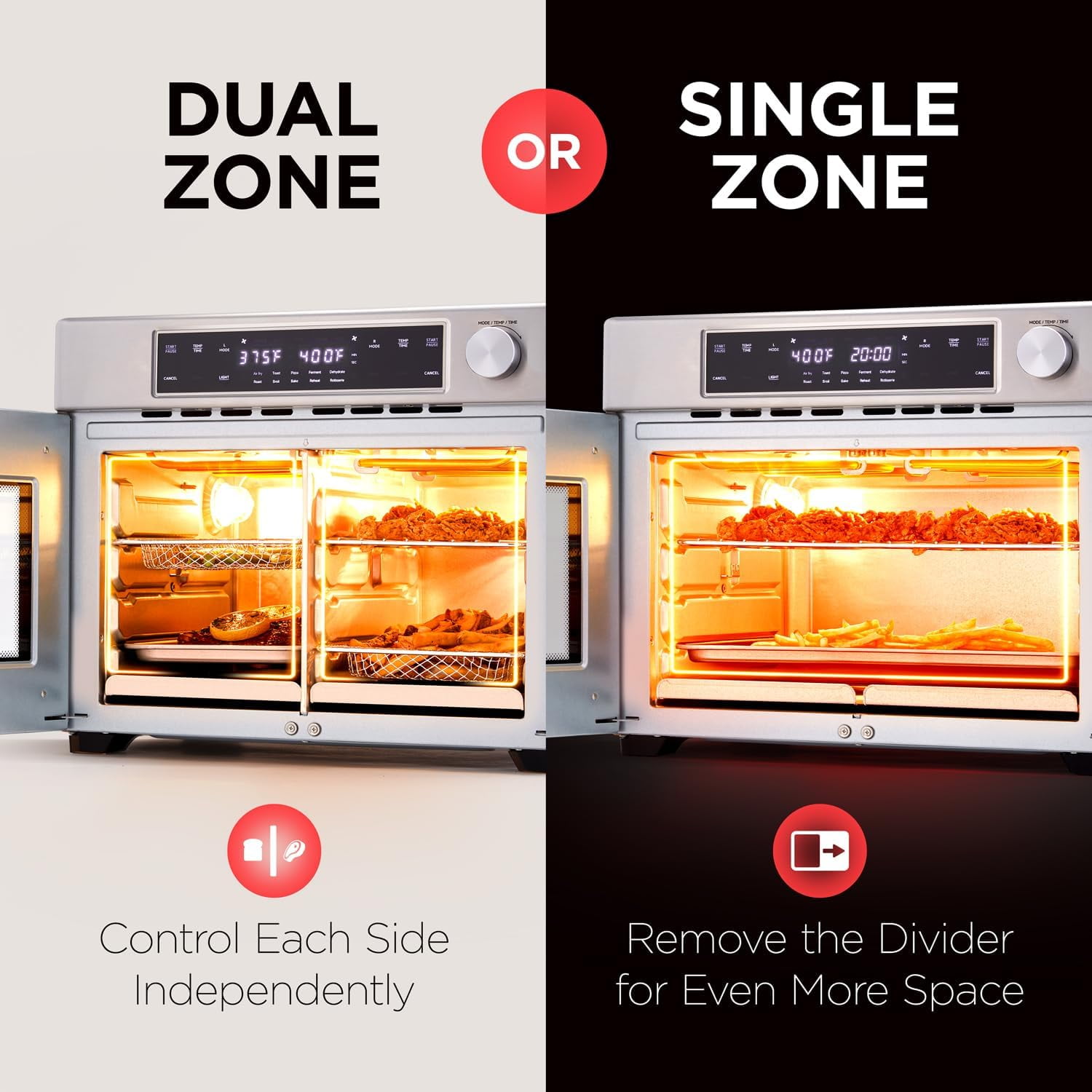 Ivation Dual Zone 10-in-1 Air Fryer & Toaster Oven - Up to 450°, 1800W Temperature Control