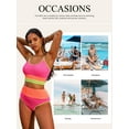 thumbnail image 4 of Eytino Bathing Suits for Women 2 Piece Swimsuit Color Block High Waisted Bikini Set 2025 Summer Beach Scrunch Ribbed Bathing Suit Swimwear Rose Colorblock S, 4 of 11