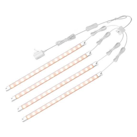 Cefrank 4-Pack Plug-in LED Light Bars for Under Cabinet and Bookshelf Lighting – Warm White 3000K, UL Listed, 1.2W Each
