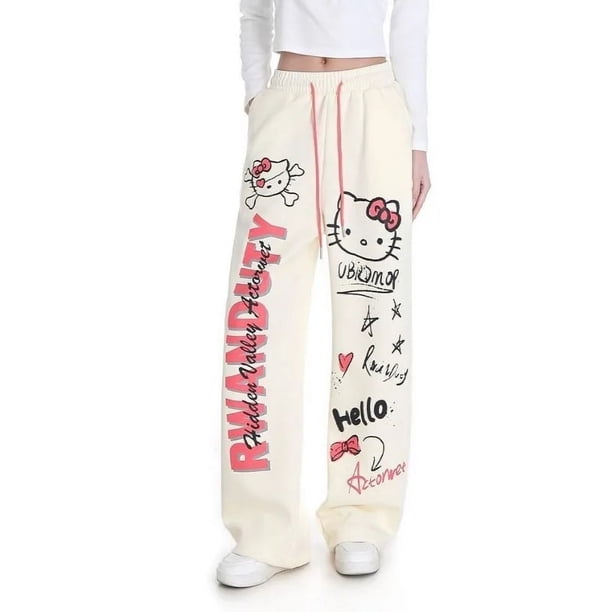 Pantalones japoneses Y2k de Sanrio, nuevos pantalones casuales con estampado de Hello Kitty para primavera, pantalones holgados a la moda para niñas, lindos y geniales pantalones deportivos casuales