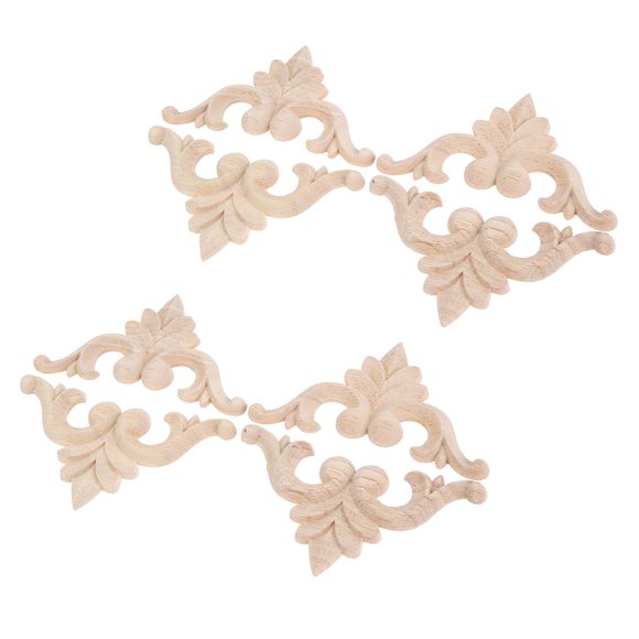 MUXSAM Appliques Sculptées en Bois, Petits Onlays Décalcomanies, 8 Pcs Sculptures en Bois Non Peintes pour Armoire Placard Cheminée Commode Lit Mur Porte Miroir Armoire Tête de Lit Cadre Décor, 9.5x9.5cm/3.74"x3.74 Pouces