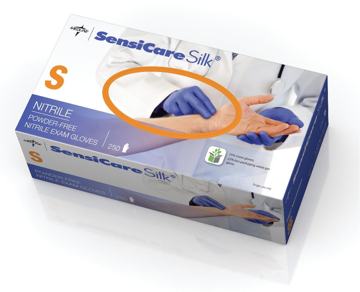 Blue Medline SensiCare Silk Nitrile Exam Gloves Disposable Gloves with Smartguard Film X-Small Pack of 250 