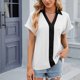 thumbnail image 1 of Fiudx Ofertas Del Día Camiseta Informal de Manga Corta con Cuello En V Liso a La Moda para Mujer, 1 of 3