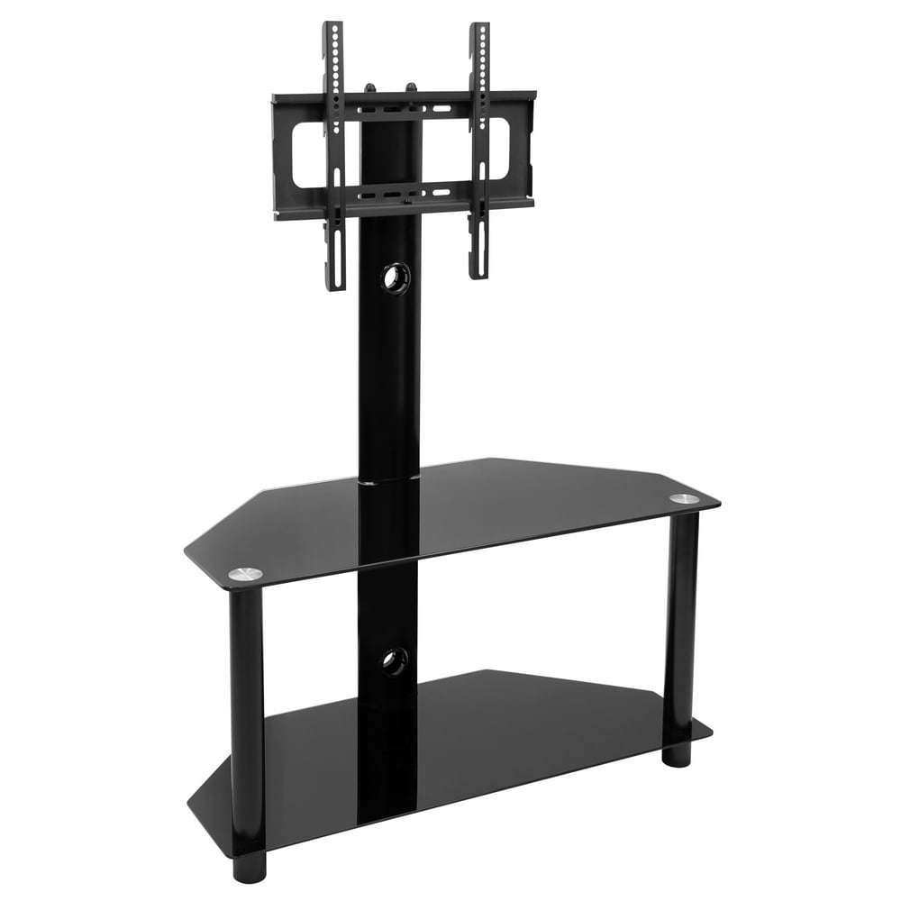 Mountit! Floor TV Stand with Swivel Mount and Tempered Glass Shelves