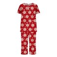 thumbnail image 5 of successthop Capri Pajamas for Women Set Lightweight Plus Size Floral Short Sleeve with Pockets Button 2 Piece Loungewear M Red, 5 of 5