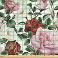 thumbnail image 2 of Ambesonne Blooming Roses Fabric by the Yard Upholstery, Romantic Leaves Art, 10 Yards, Pale Pink Peacock Green, 2 of 5