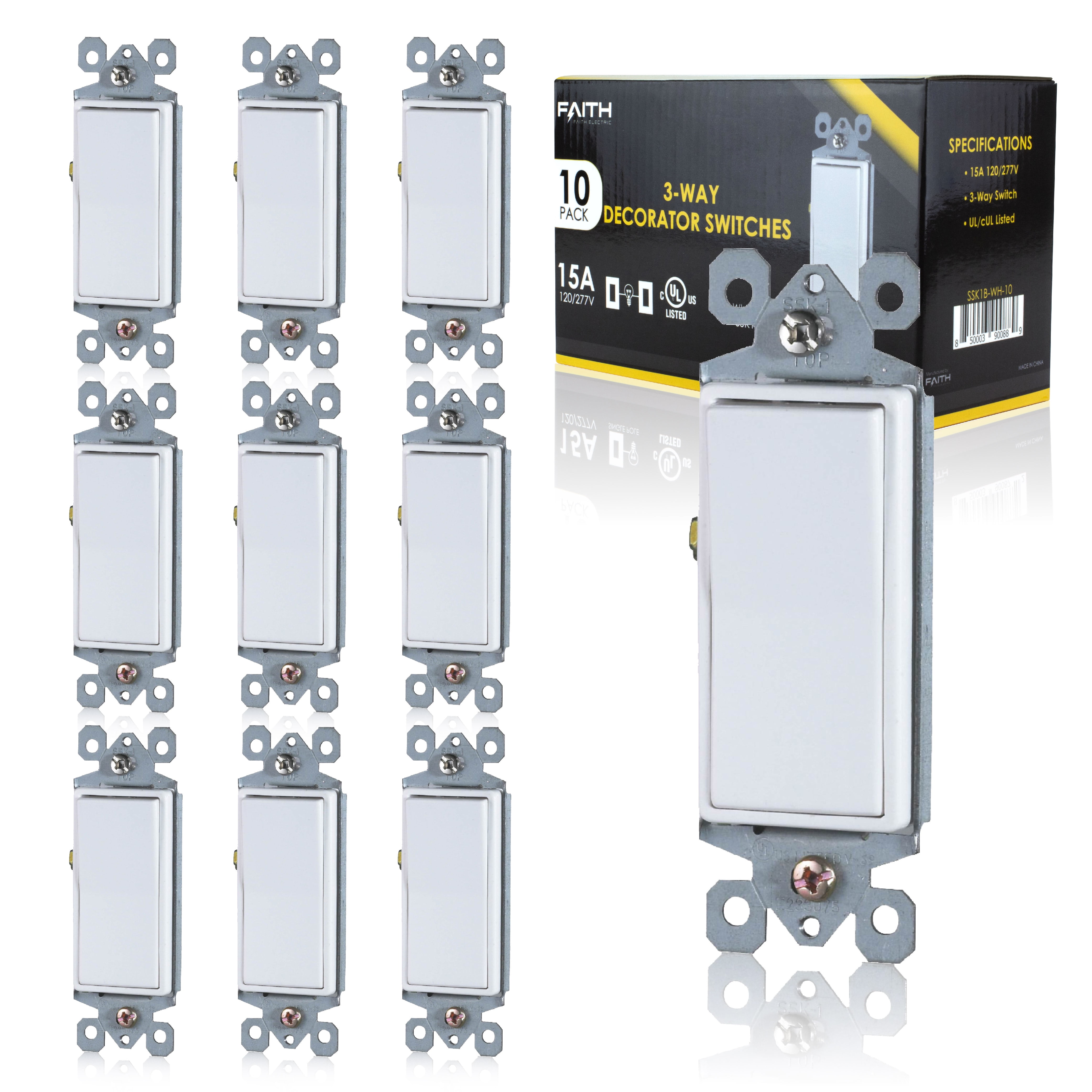 30 pc NEW Single Pole 15A Decorator Style Switches WHITE Decora Switch 