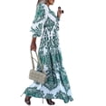 thumbnail image 2 of TRKIYQC Vestido de Playa de Manga Larga para Mujer con patrón de Flores, Decoración Plisada de Tipo Largo Ropa de Primavera TRKIYQC moda, 2 of 5