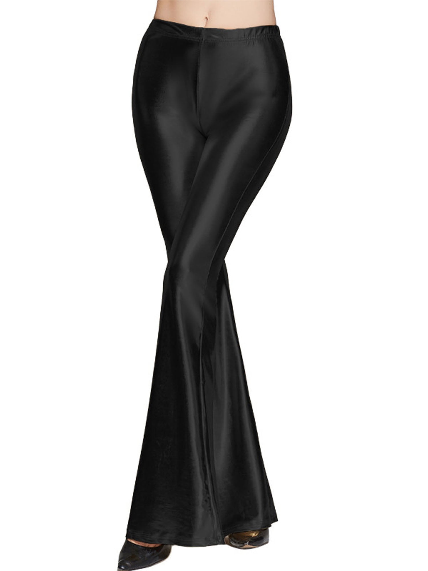 Caitzr Women Shiny Metallic Flare Bootcut Palazzo Leggings 70s Disco