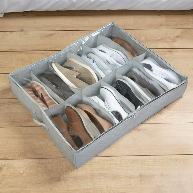 Honey Can Do Fabric 2 Pack Under Bed 24 Pair Shoe Storage Organizer Bag Gray Clear Walmart