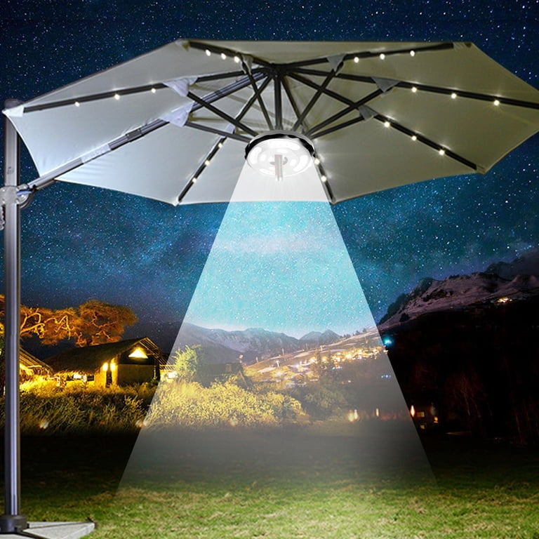 battery operated lights for patio umbrella OYOCO Light 3 Brightness Modes Cordless,with 28 Cool White LEDs-4 * AA Umbrella Lights,Fits 1.15
