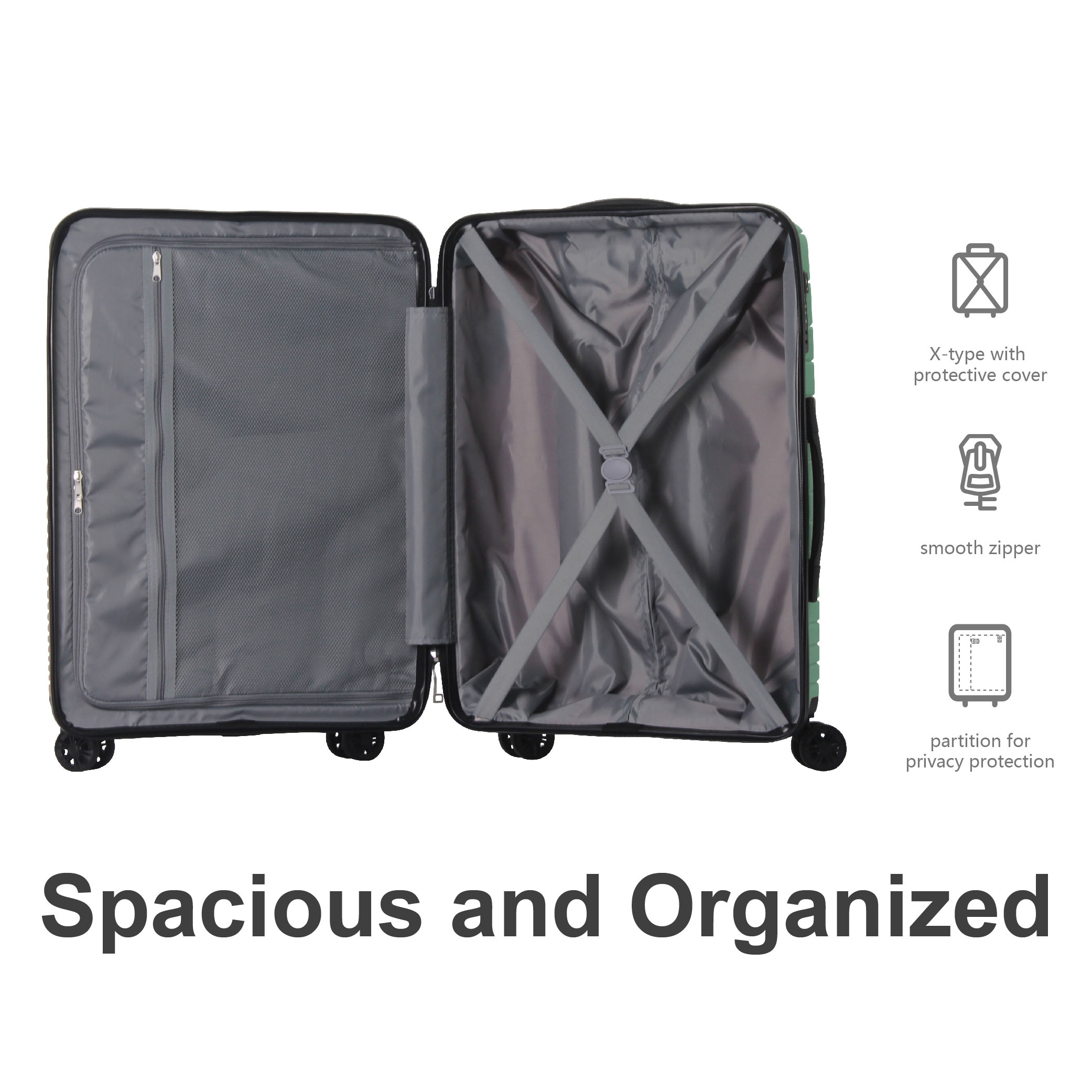 MAYEERTY 3-Piece Luggage Set, PP Hardshell Suitcase with Spinner Wheels & TSA Lock (20"/24"/28"), Dark Green