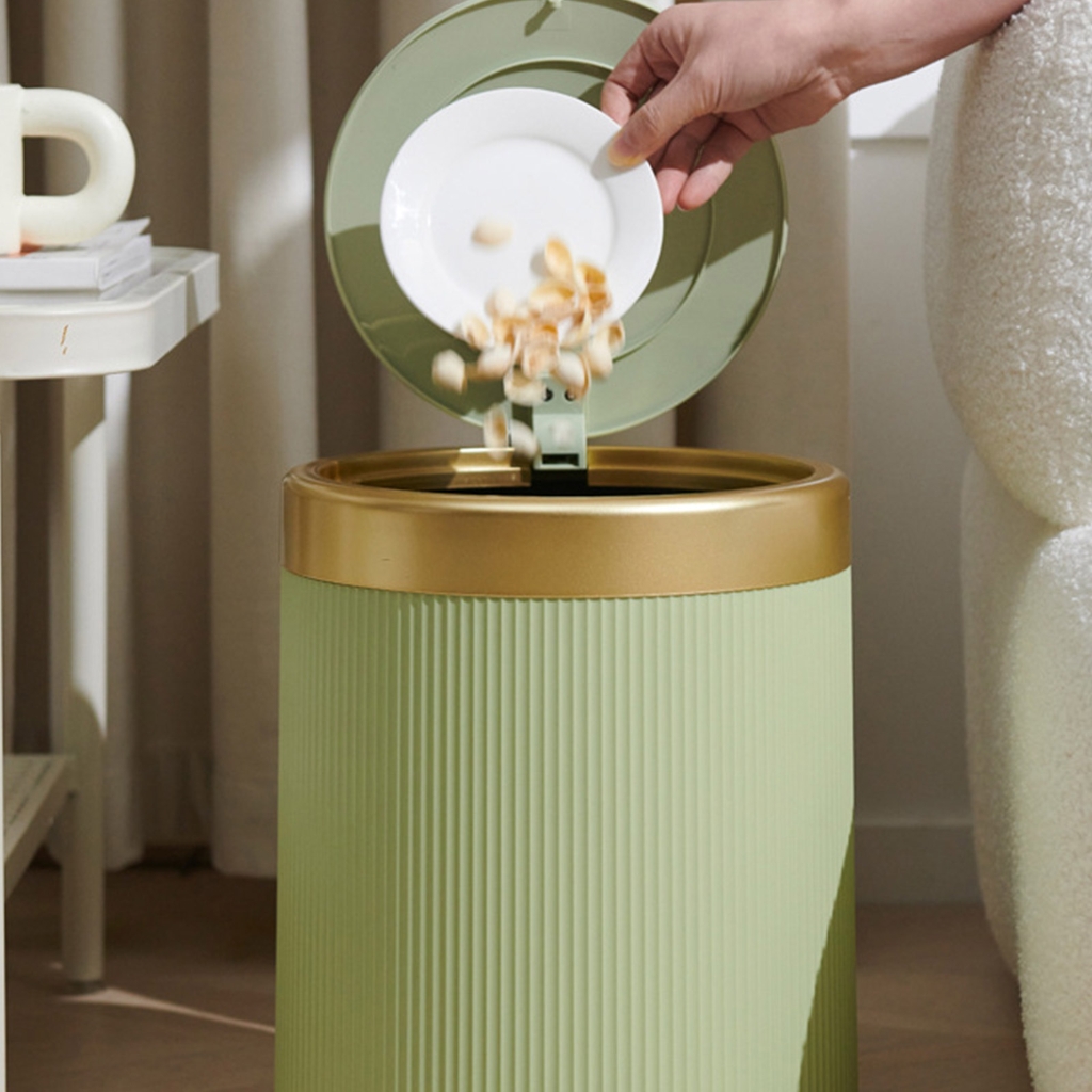 Round Flips Top Waste Bin Container Fashion Wastbasket Trash Can for Home Office