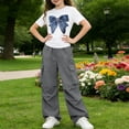 thumbnail image 7 of CYRBOKO Girls Outfit Sets, Elastic Waist Short Sleeve Two-piece Casual T-Shirts with Wide-leg Pants Gray Size 5-6 T, 7 of 7