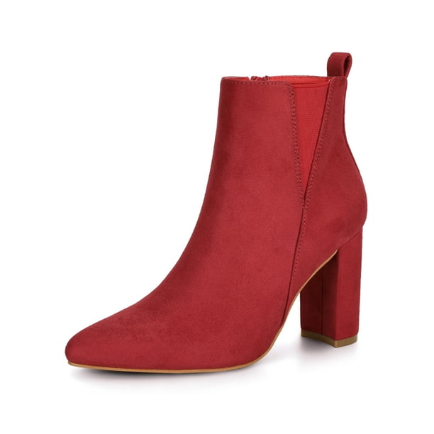 pointed toe block heel ankle boots