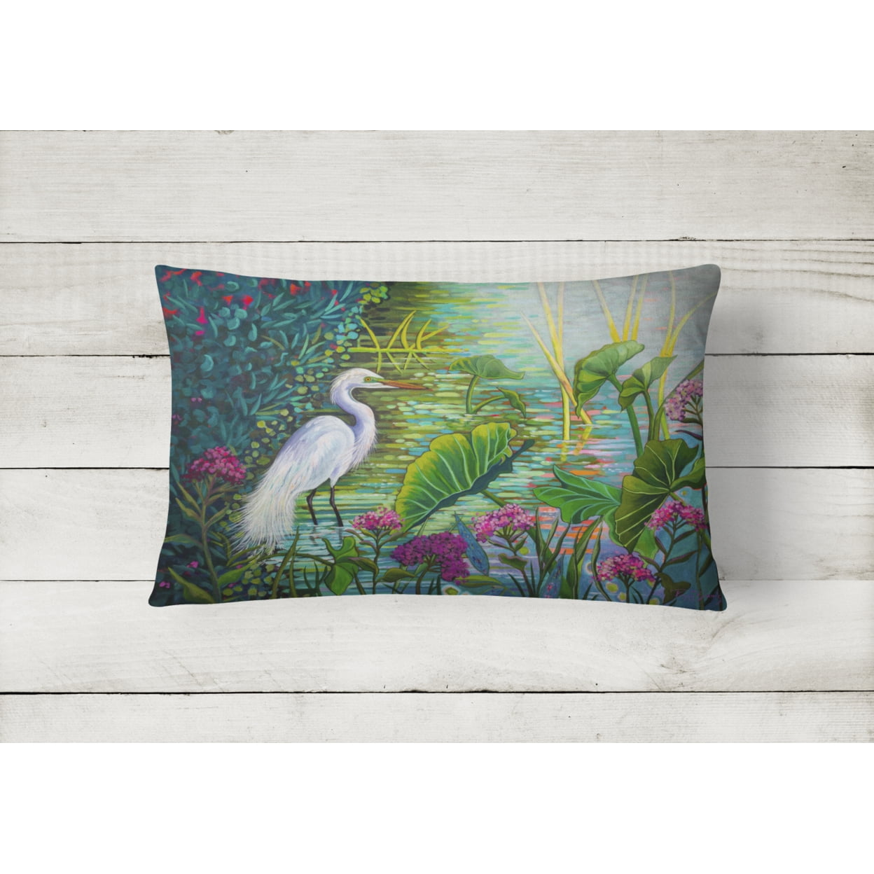 Carolines Treasures PPD3023PW1216 Testing the Waters Heron Canvas Fabric Decorative Pillow, 12H x16W, multicolor