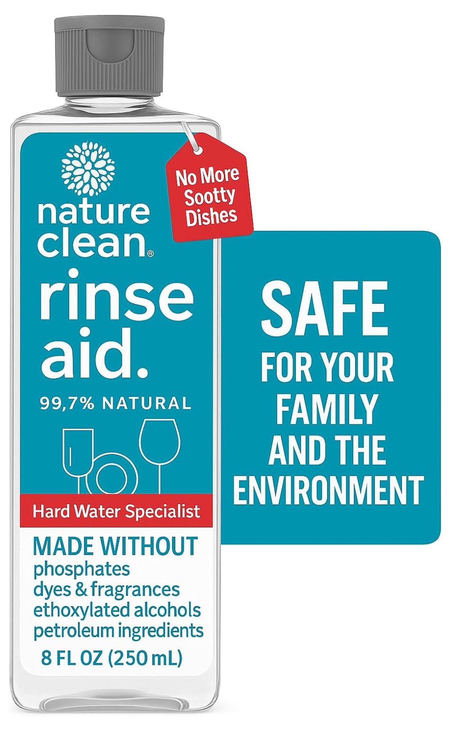All Natural Dishwasher Rinse Aid Cleaner, Liquid Dishwasher Rinse Agent for Spot-Free Glass & Cutlery in Hard Water, Non Toxic Dish Washer Rinse Aid & Stain Remover, 8 oz/250ml, Pack of 12