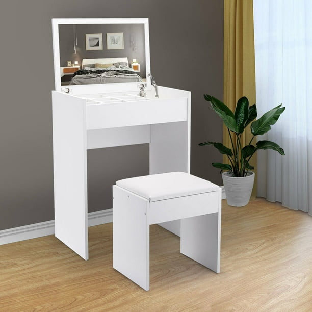 Tbest Vanity Desk With Reversible, Vanity Table With Mirror And Bench