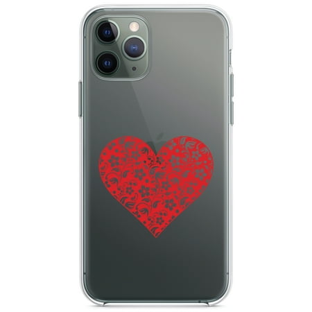 DistinctInk Clear Hybrid Case for Apple iPhone 12 Pro Max (6.7 Screen) - Red Floral Heart Clear - Slim Profile Design