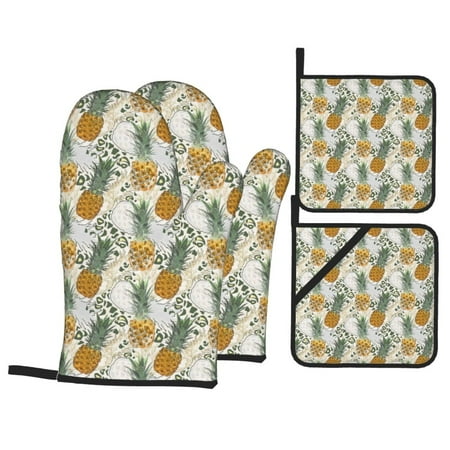 

Oven Mitts and Pot Holders Sets 4 pcs Fruit Pineapples Non-Slip Oven Gloves Potholders Soft Quilted Lining Heat Resistant Gloves Hot Pads for Kitchen Cooking Baking