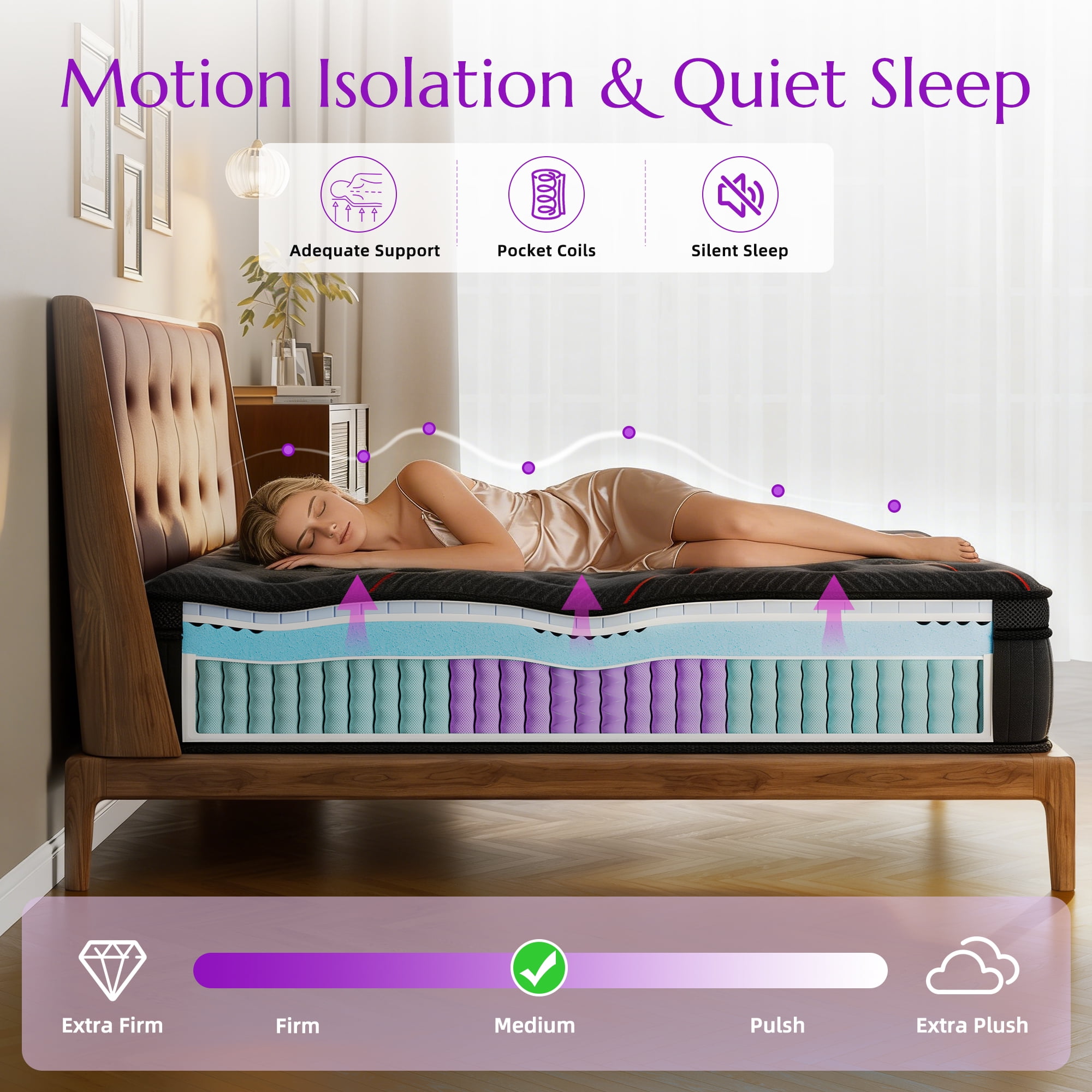 ZLNDR Aura 12 inch Hybrid Mattress, Full Size Mattresses in a Box, Cooling Gel Memory Foam, Individual Pocket Springs for Pressure Relief & Motion Isolation, Medium Firm