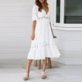 thumbnail image 5 of Women Fashion White Deep V Lace Splicing Dress Wedding Party Elegant Dress plus Size Dresses for Women Summer Wrap Dresses Summer Midi Dress for Women Dress Casual Summer Short Sleeve Solid Tie Dress, 5 of 7