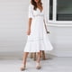 thumbnail image 5 of Vestido de fiesta blanco con escote en V profundo y encaje para mujer - Poliéster, manga media, elegante - S-XL, 5 of 8