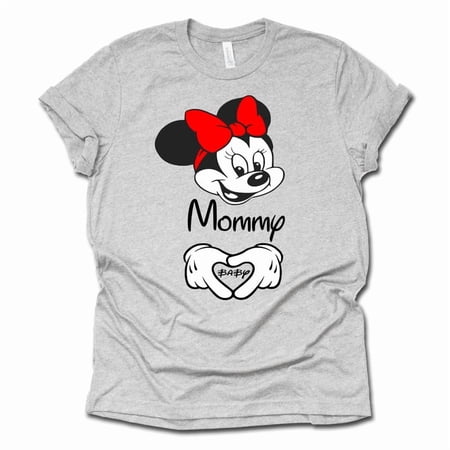 Minnie Mommy T Shirt Mickey Daddy Funny Pregnancy Announcement Tee, Casual Short Sleeve Unisex Shirt(Gray-Small)