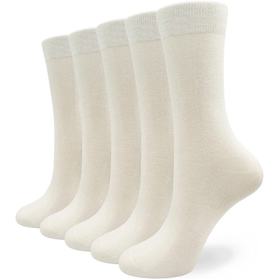 SERISIMPLE 5 Pairs Bamboo Dress Casual Sock for Women Mid-Calf Crew Socks Soft Lightweight (Off-white, Small)