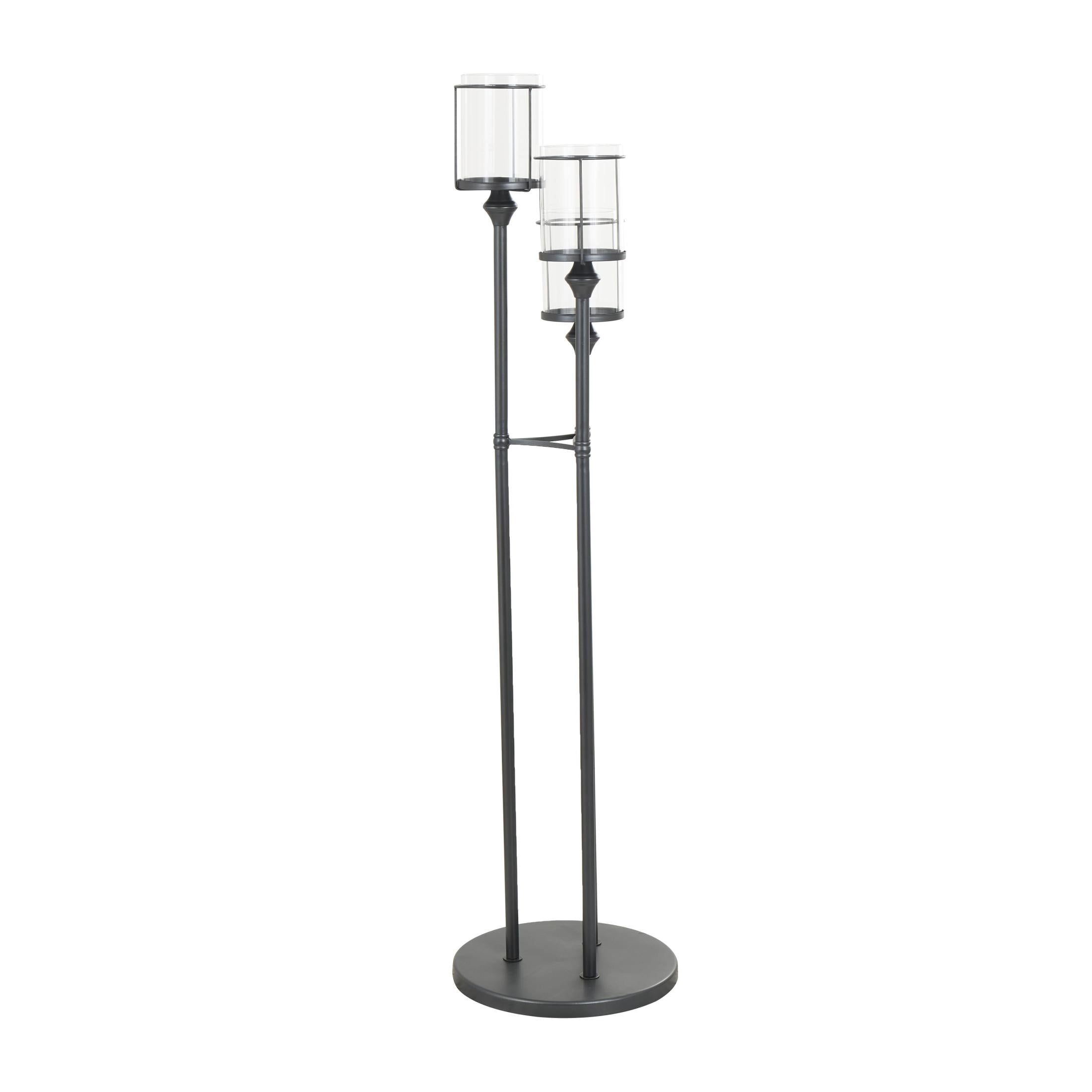 DecMode 3-Slot Black Metal Tall Floor Hurricane Lamp with 3 Posts and Round Base