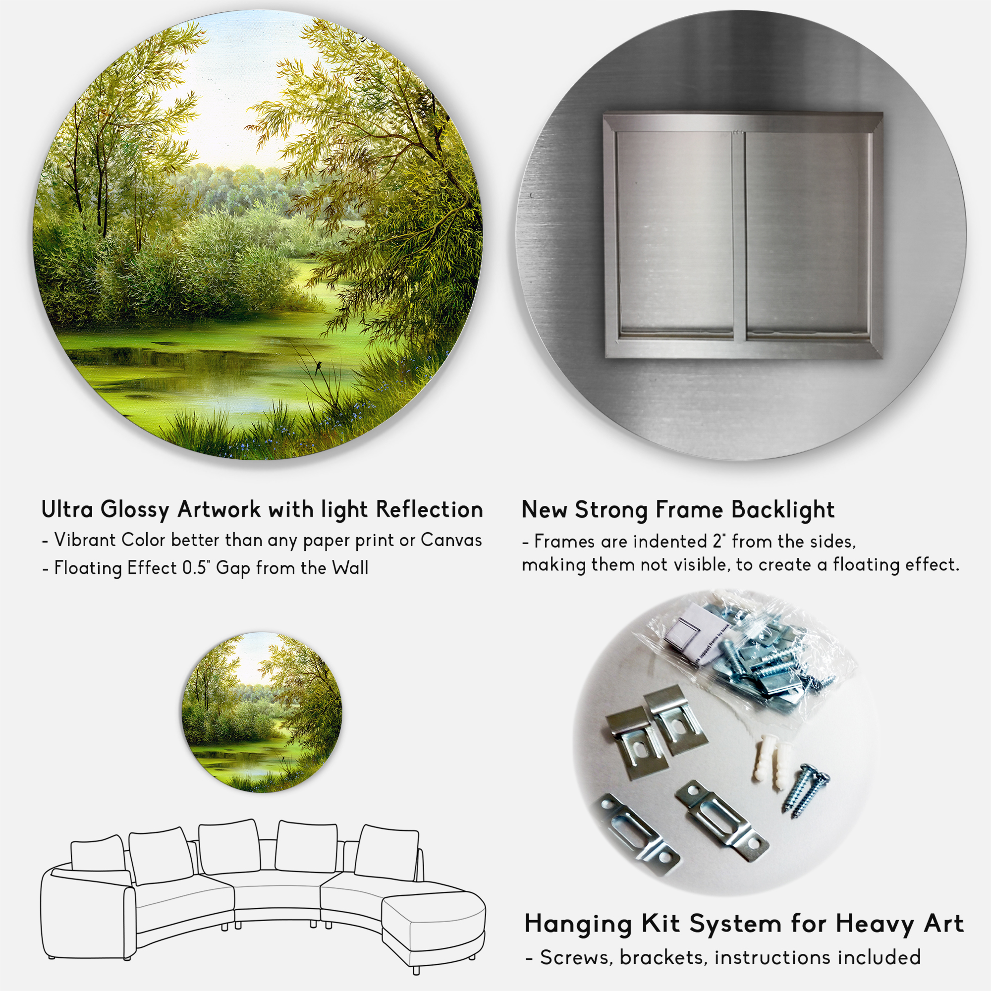 Designart 'Spring Trees With Green Pond' Country Circle Metal Wall Art 29x29 - Disc of 29