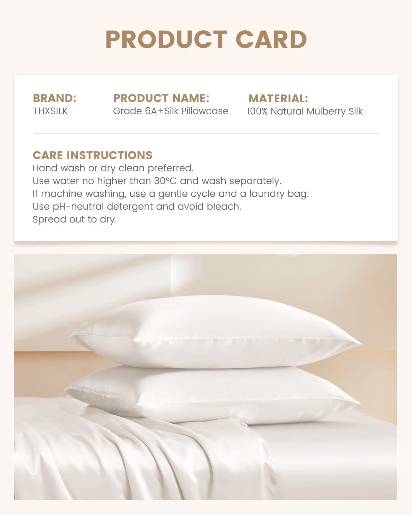 THXSILK 19 Momme Silk Pillowcase, Mulberry Silk Pillow Case with Hidden Zipper, Both Sided 100% Natural Mulberry Silk, Standard Size(20"x26"), White
