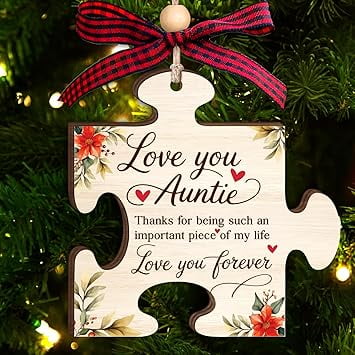 NewEleven Aunt Ornament Love You Auntie, Wooden Holiday Keepsake, Ornament Gift for Aunt
