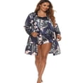 thumbnail image 4 of CUITING Ensemble de Pyjama 3 Pcs pour Femmes Cardigan à Manches Longues Ouvert Robe d'Été Soyeuse Sans Manches à Bretelles Shorts Cami Taille Haute Ensemble de Pyjama Confortable Vêtements de Nuit Imprimé Feuille, 4 of 6