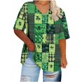 thumbnail image 4 of Tamaño Más Manga Corta Tops para la Impresión de Cuello en V de las Mujeres, Color Sólido Base de Verano Blusa Casual, 4 of 7