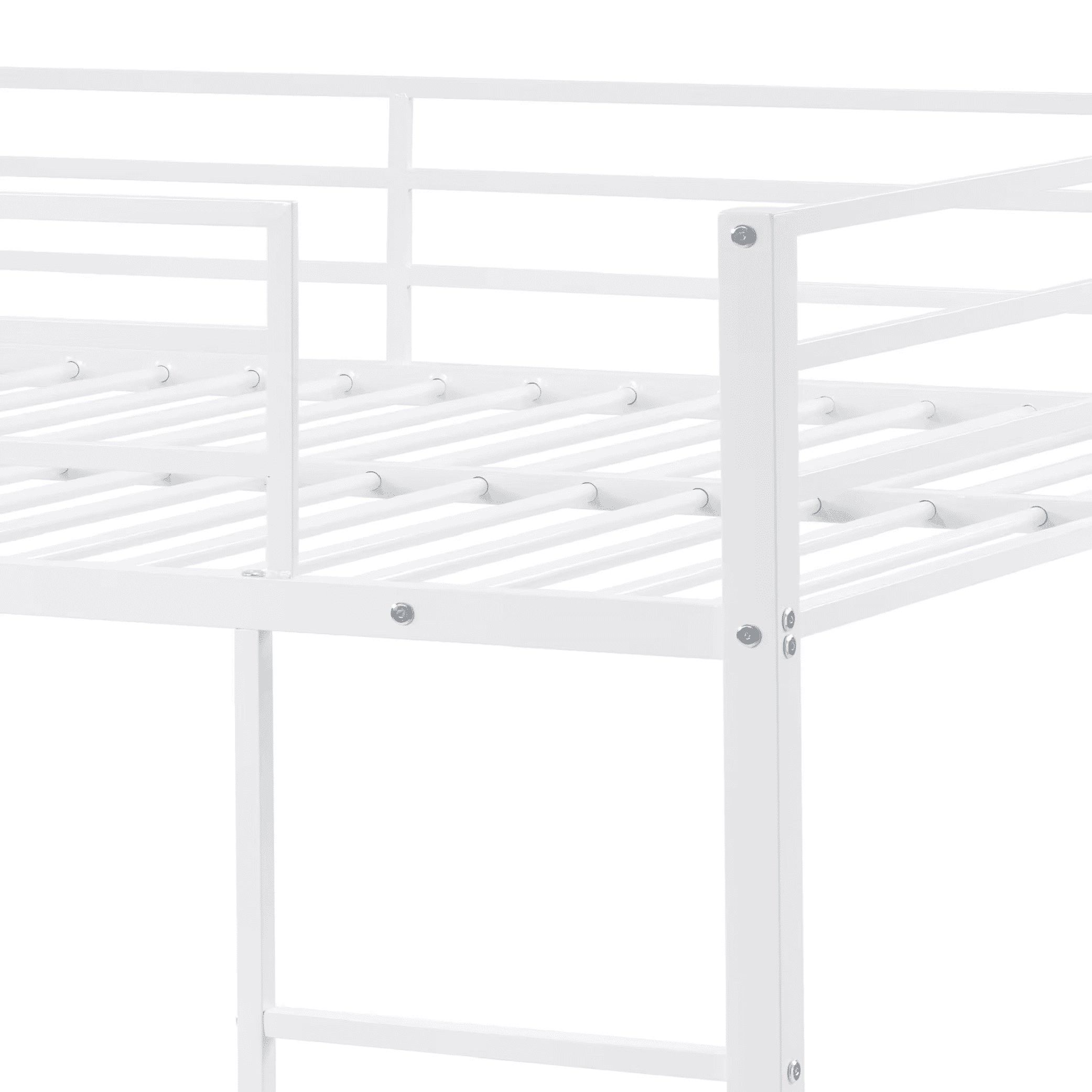 MAYEERTY Full Over Full Bunk Bed, Metal Bunk Bed Frame with Built-in Ladder, for Small Spaces, No Boxspring Required, White