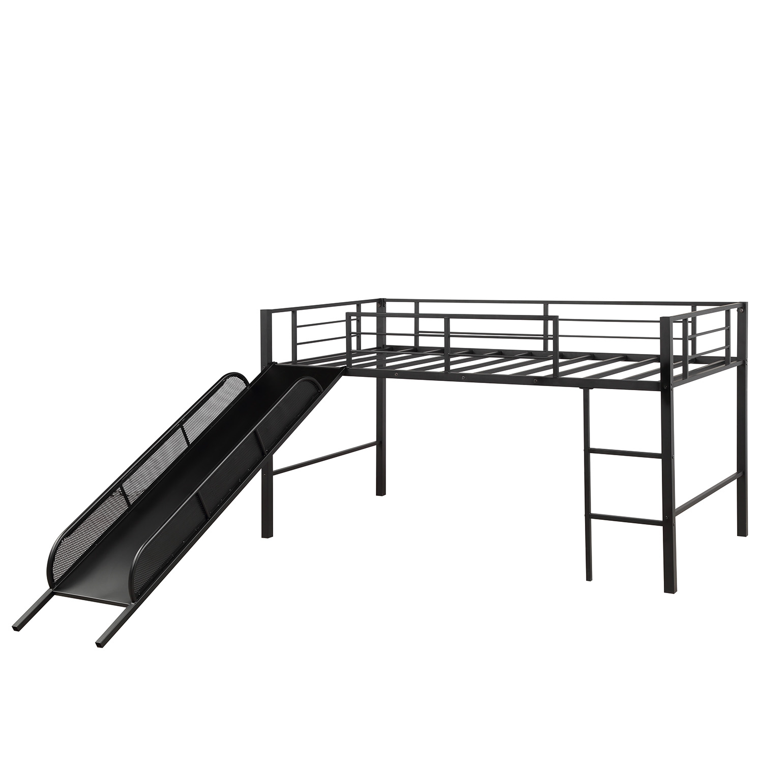 Twin Loft Beds for Kids, Metal Loft Bed with Slide, Black Loft Bed with