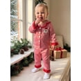 thumbnail image 3 of Cjfdfy Toddler Baby Girl Boy Christmas Satin Pajamas Tree Santa Claus Print Long Sleeve Ruffle Trim striped Shirt Pants Kids Baby Cute My First Christmas Holiday Sleepwear 1-6Y, 3 of 9