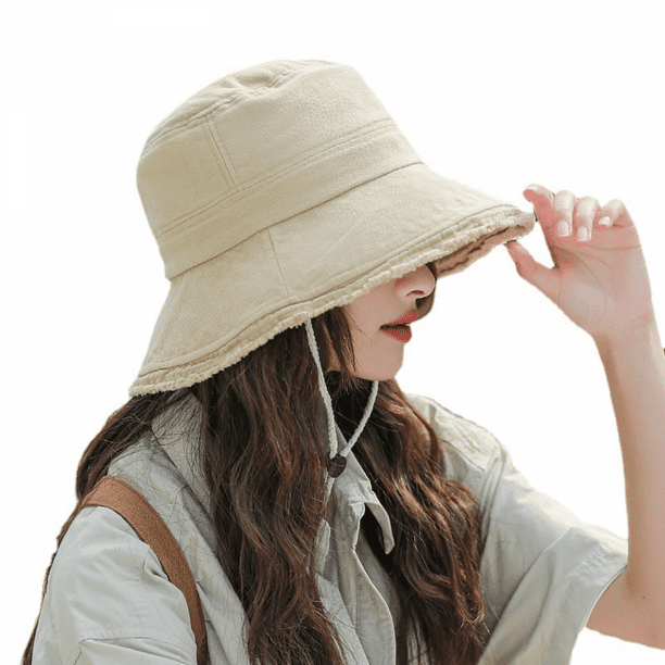 Sun Hats for Women Summer Casual Wide Brim Cotton Bucket Hat Beach