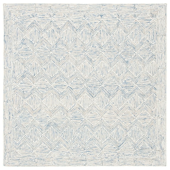 SAFAVIEH Micro-Loop Herbert Geometric Area Rug, Blue/Ivory, 3' x 3' Square