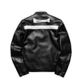 thumbnail image 2 of Men's Colorblock PU Leather Jacket, Zipper Front Stand Collar Motorcycle Coat, Casual Fashion Outerwear for Men, 2 of 11
