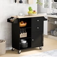 thumbnail image 3 of Modern Rolling Kitchen Island with Storage Drawers and Shelves, Rubber Wood Kitchen Cart On Wheels Lockable for Dining Room Bar, 3 of 21