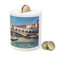 thumbnail image 3 of Venice Piggy Bank, Cityscape on a Sunny Day Rialto Bridge Venetian Grand Canal Travel Destination, Ceramic Coin Bank Money Box for Cash Saving, 3.6" X 3.2", Multicolor, by Ambesonne, 3 of 4