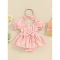 thumbnail image 3 of Yunliwuli Baby Girls Summer Romper Dress Short Sleeve Daisy Print Sweet Romper with Headband, 3 of 10