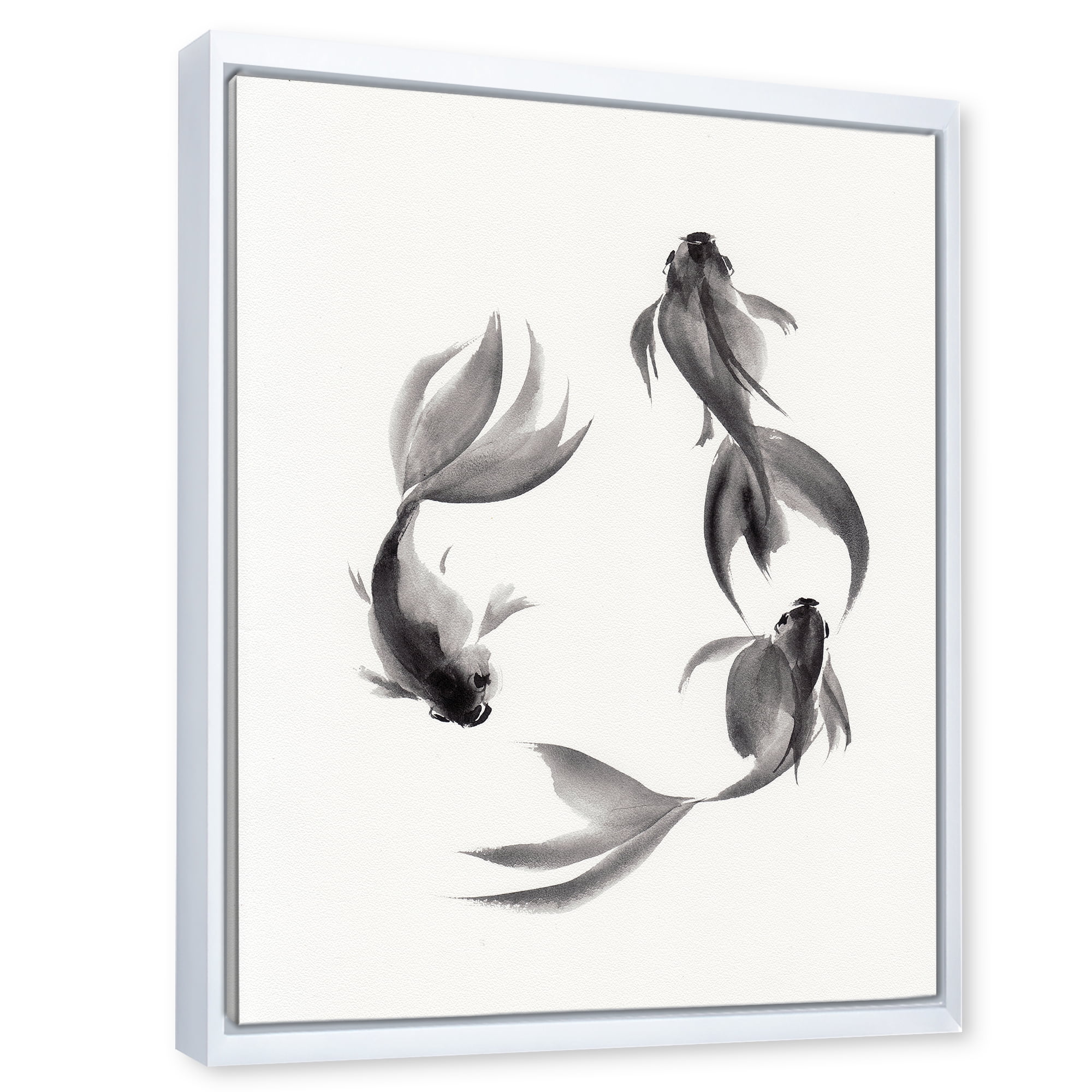 Designart 'Black and White Vintage Fish III' Nautical & Coastal Framed Canvas Wall Art Print